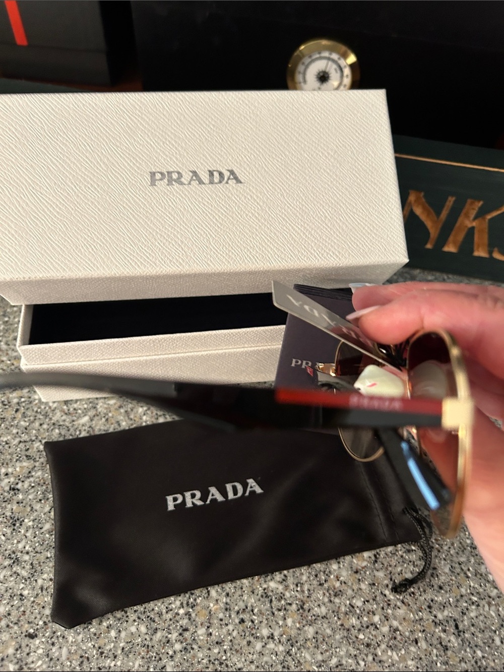 Prada Unisex Gold Frame Brown Lens Aviator Sunglasses - Picture 2 of 6